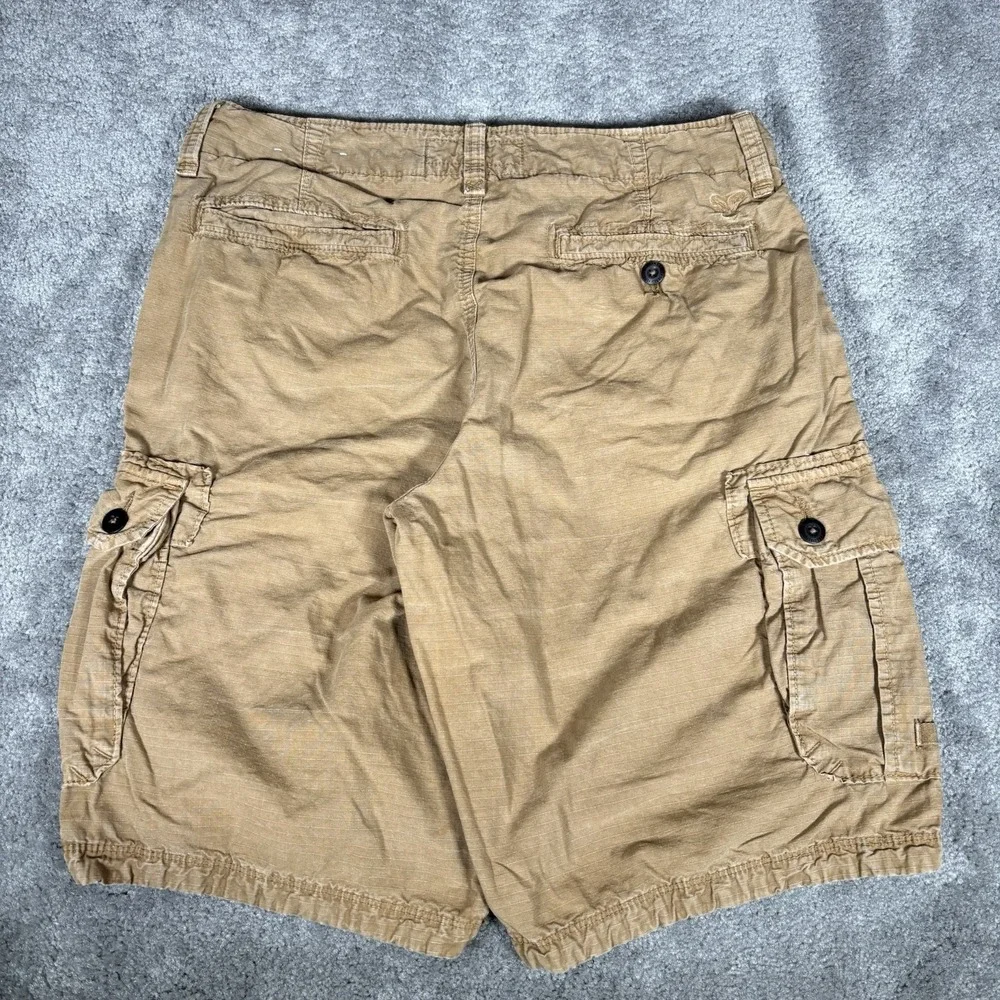 American Eagle Cargo Shorts Mens 34 Longboard Tan Canvas Ripstop Baggy Heavy Y2K